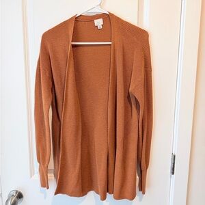 Open-Front Ribbed Cardigan – Camel – Size Small
